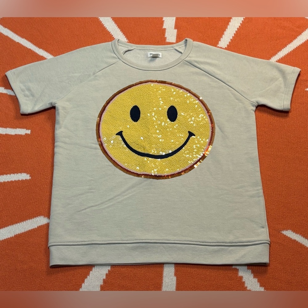 Gymboree Yellow Smiley Face Sequin Short Sleeved Sweatshirt